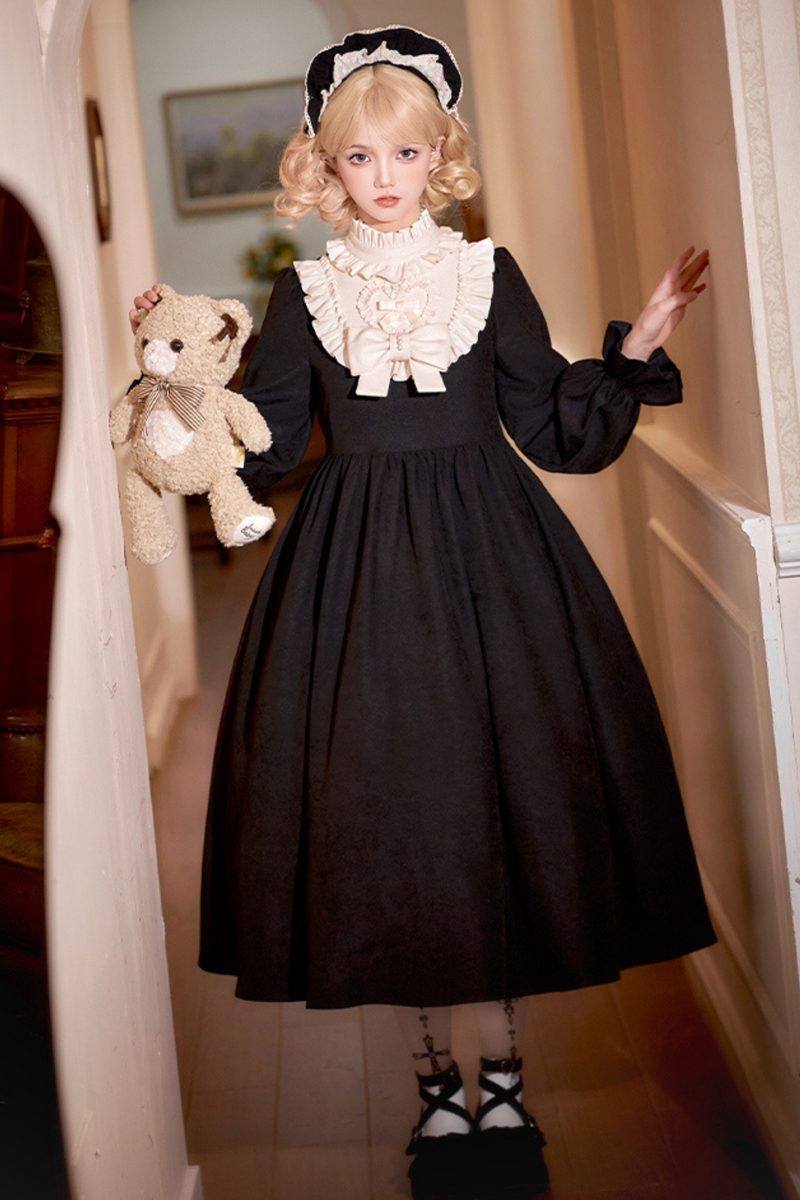 [pre-order] Dark Doll Lolita Dress + Apron + Ribbon + Headband