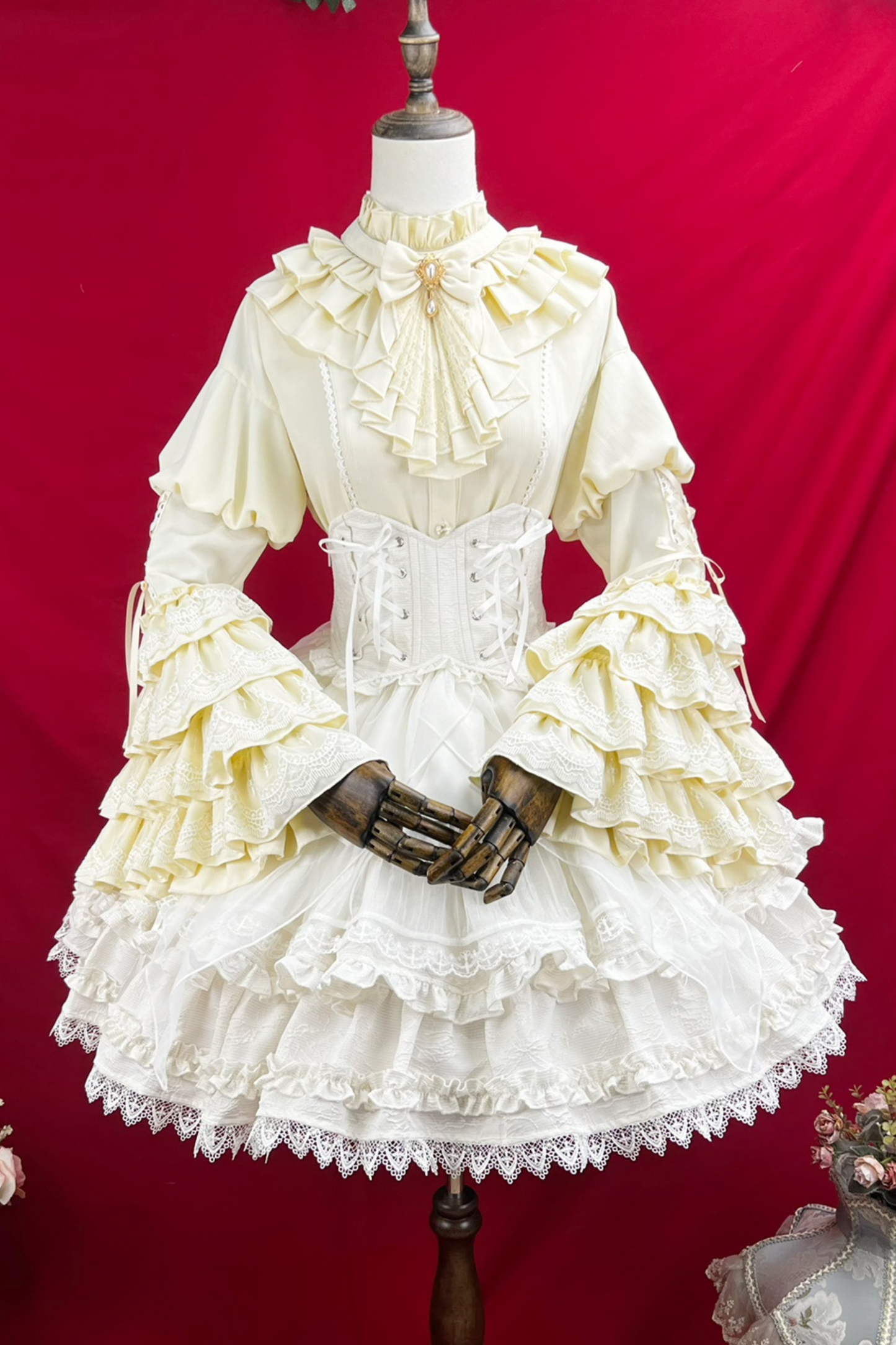 Princess Sleeve Lolita Gothic Blouse + Flare Skirt + Waist Belt