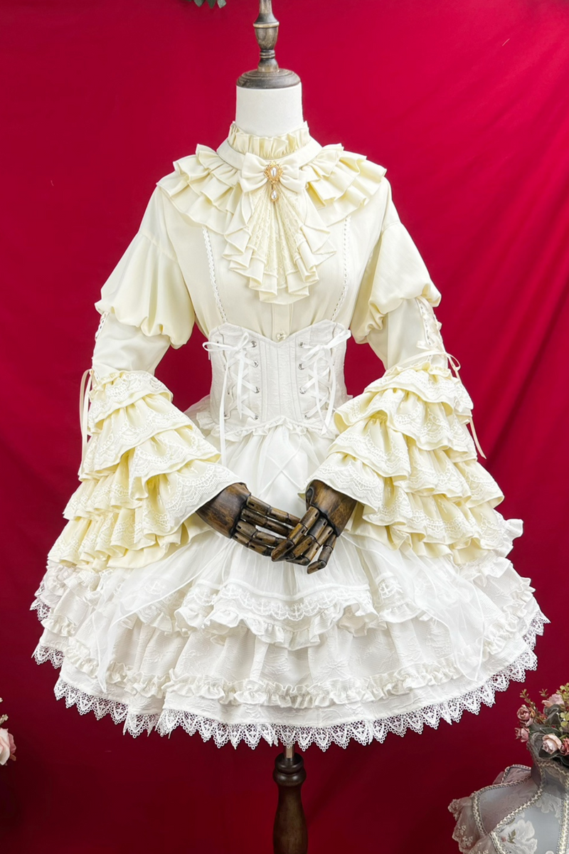 Princess Sleeve Lolita Gothic Blouse + Flare Skirt + Waist Belt