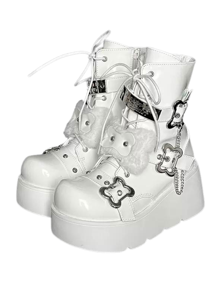 Small Bone Denim Round Toe Platform Short Boots