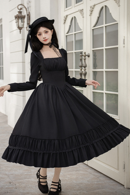Gothic Dress + Fake Collar + Hat