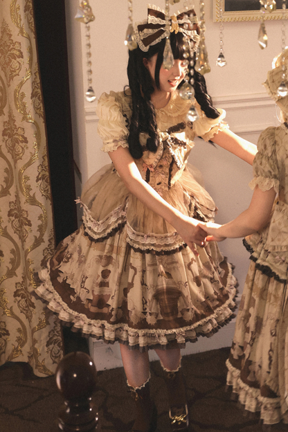 Briana Bear Print Dream Doll Lolita Dress + Jsk + Skirt + Shirt + Petticoat