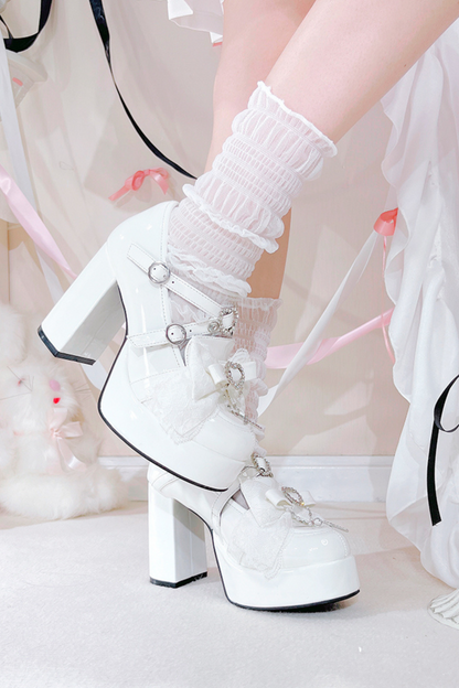 Stone Heart Ribbon Platform Shoes