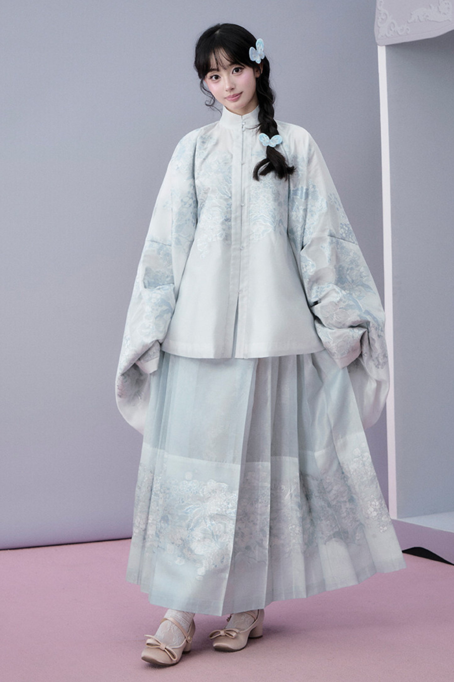 Water Mist Pure Chinese-style Jacket + Skirt + Overskirt