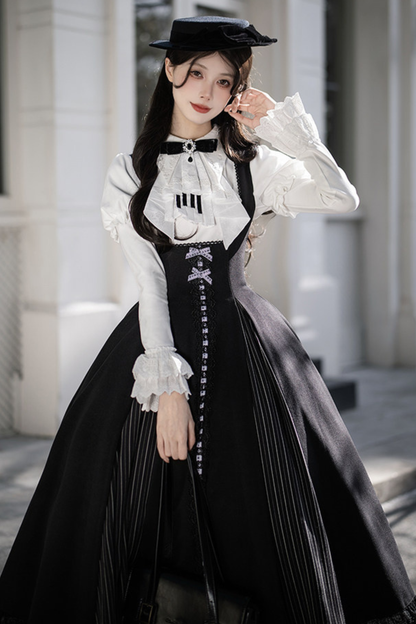 Sweet Lolita Flare Jumper Skirt + Tops + Hat + Ribbon + Collar