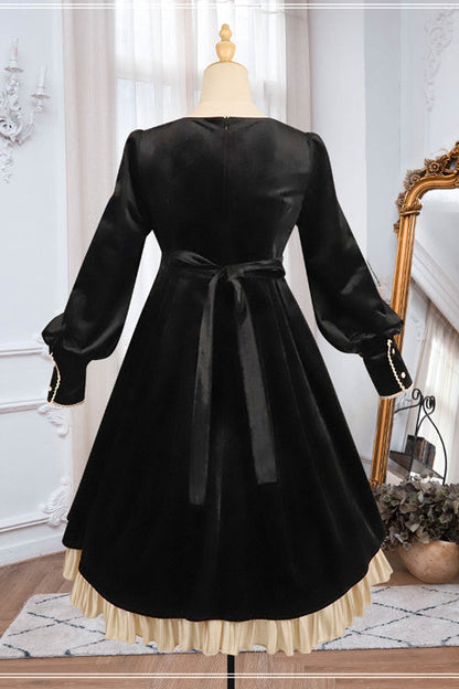 Black Velvet Fake Collar High Waist Classic Lolita Op Dress