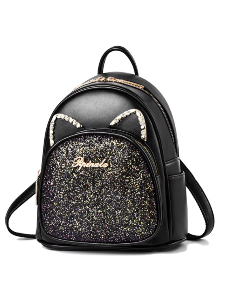 Cat Motif Glitter Backpack