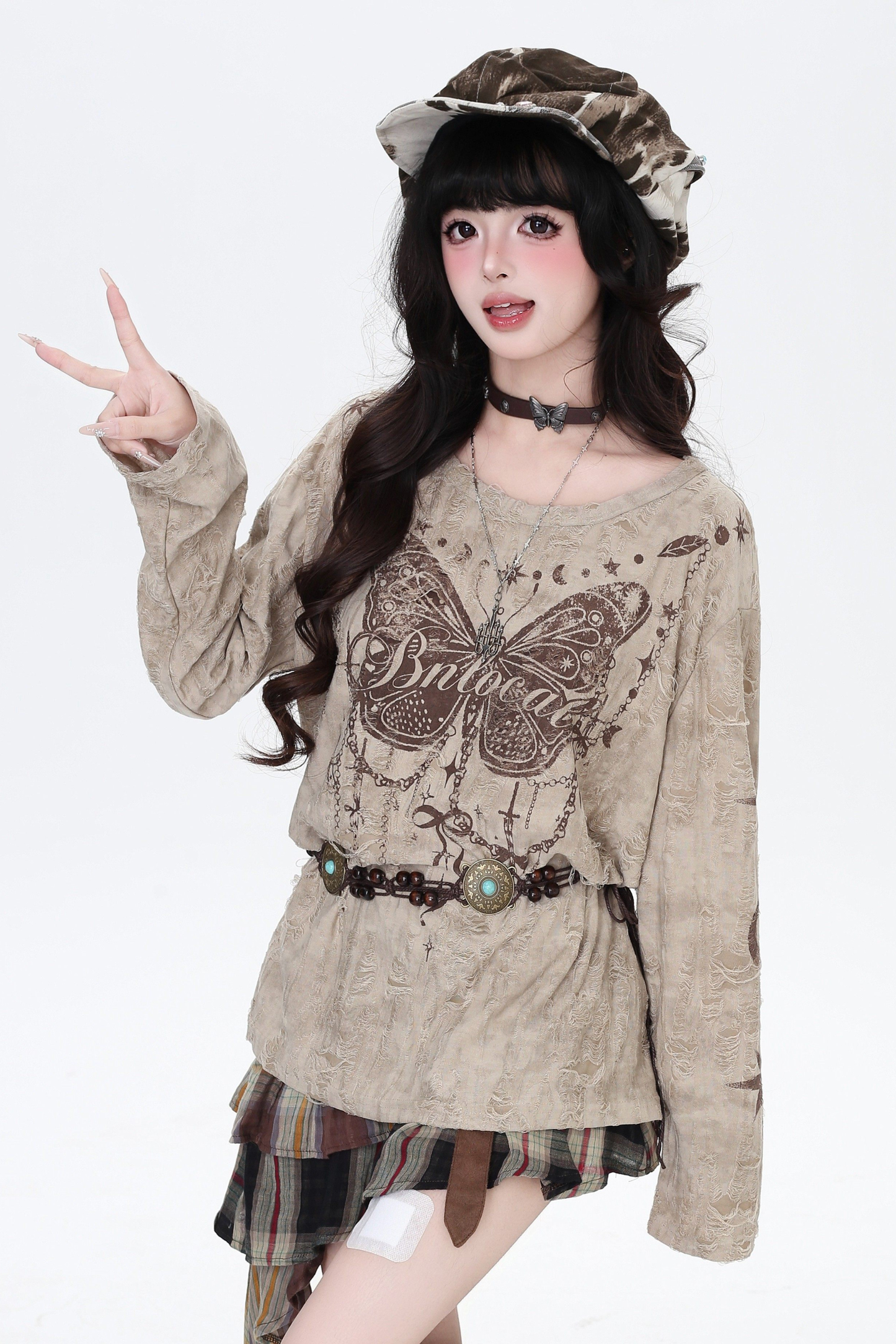 Butterfly Print Ripped Cover Up Top