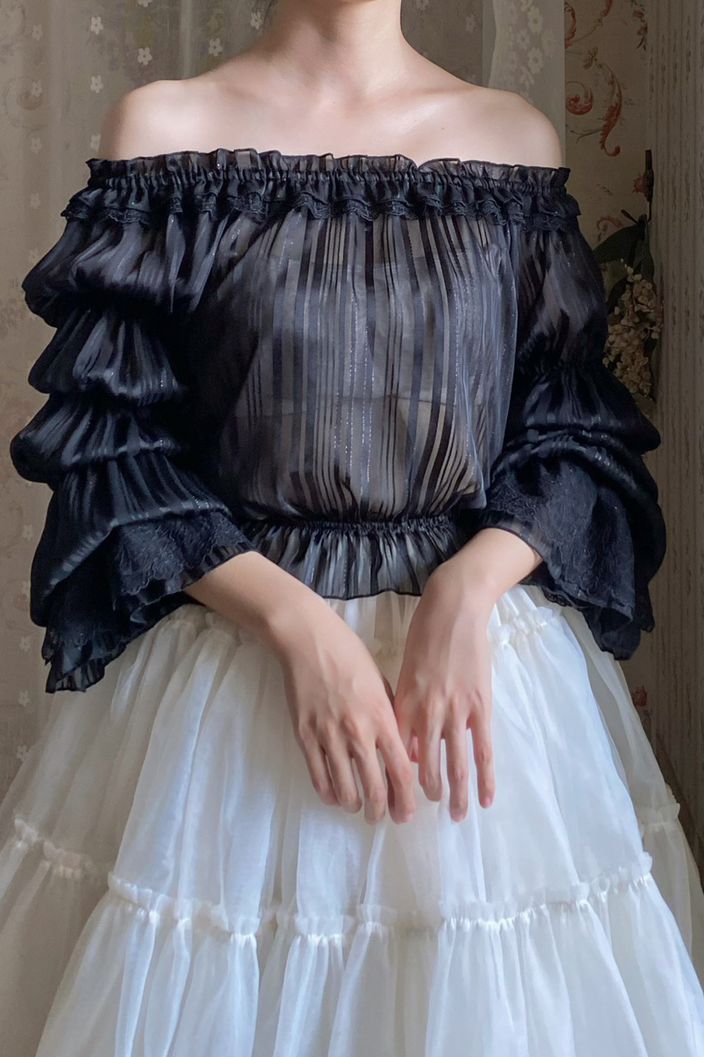 Chiffon Off Shoulder Sheer Top