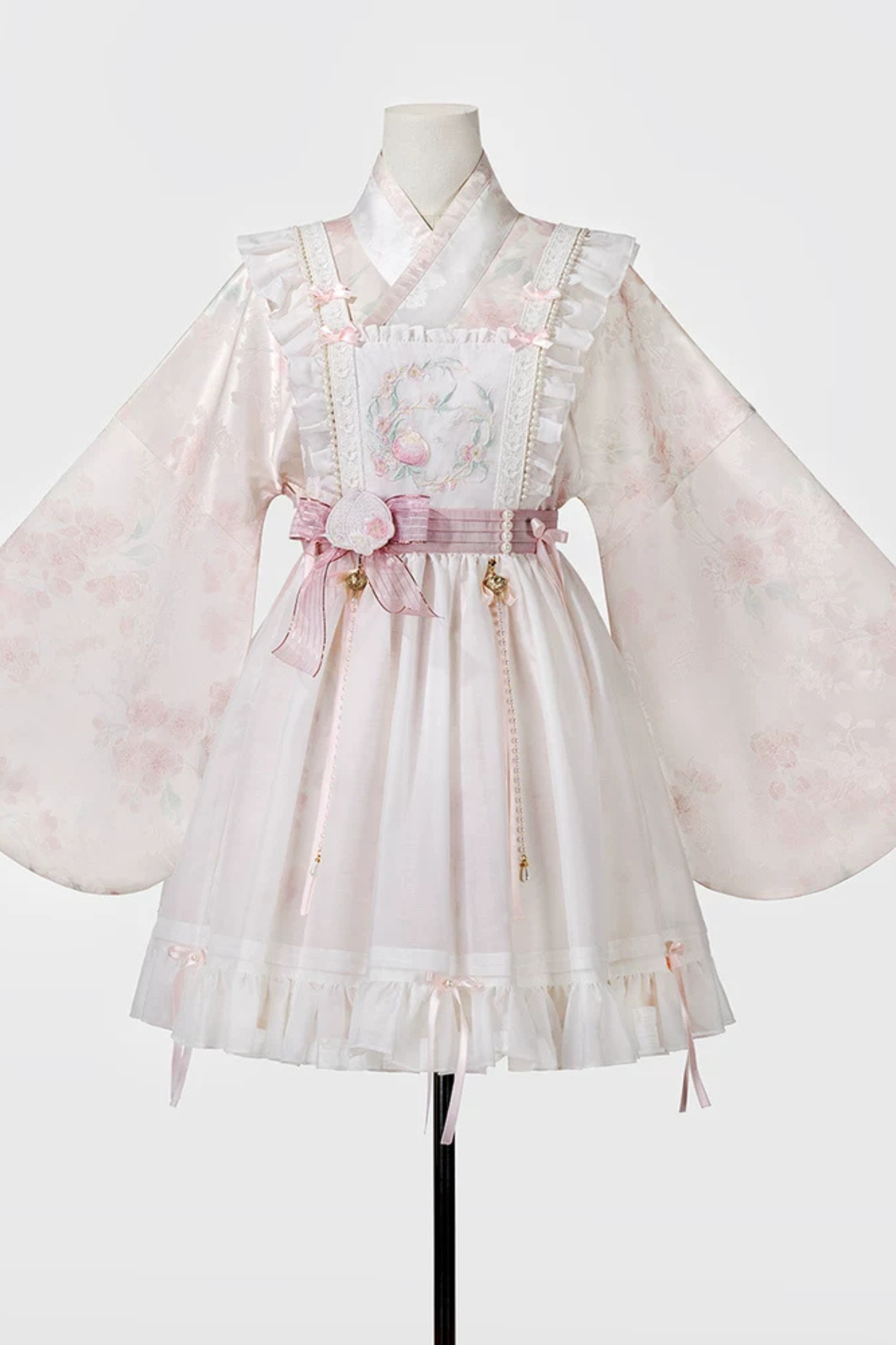 Retro White Peach Petticoat Dress Set