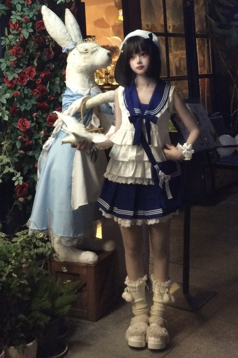 Sailor Ribbon Marine Top + Pleated Layered Skirt