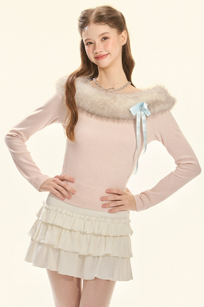 Sweet Pink Fur Collar Top