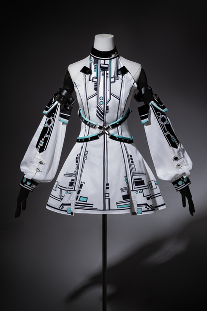 [reservation Product] Machine Warrior Lolita Technology Printed Dress + Sleeve + Bunny Ear Cutucha