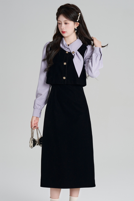 French Contrast Retro Dress