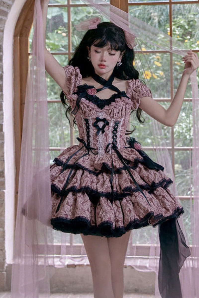 Dark Pink Lace Up Lolita Dress