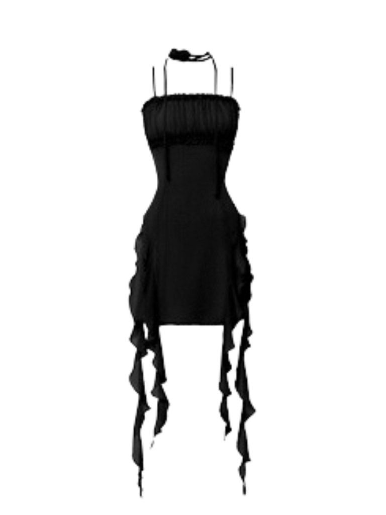 Double Streamer Rose Ruffle Cami Dress