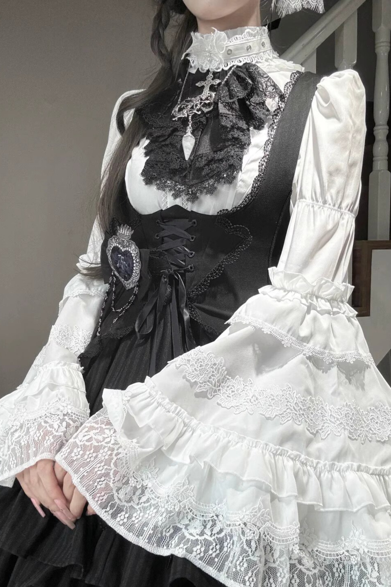 Gothic Lace Trumpet Sleeve Blouse