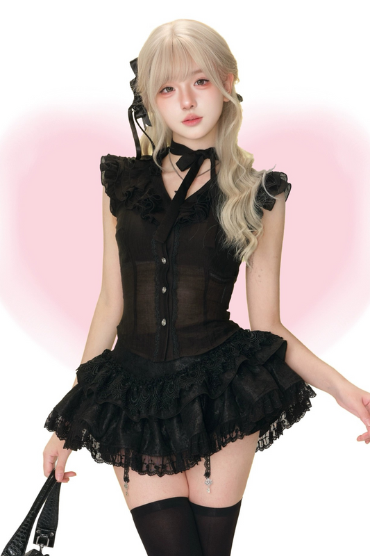 Dark Sheer Sleeveless Top + Tiered Skirt