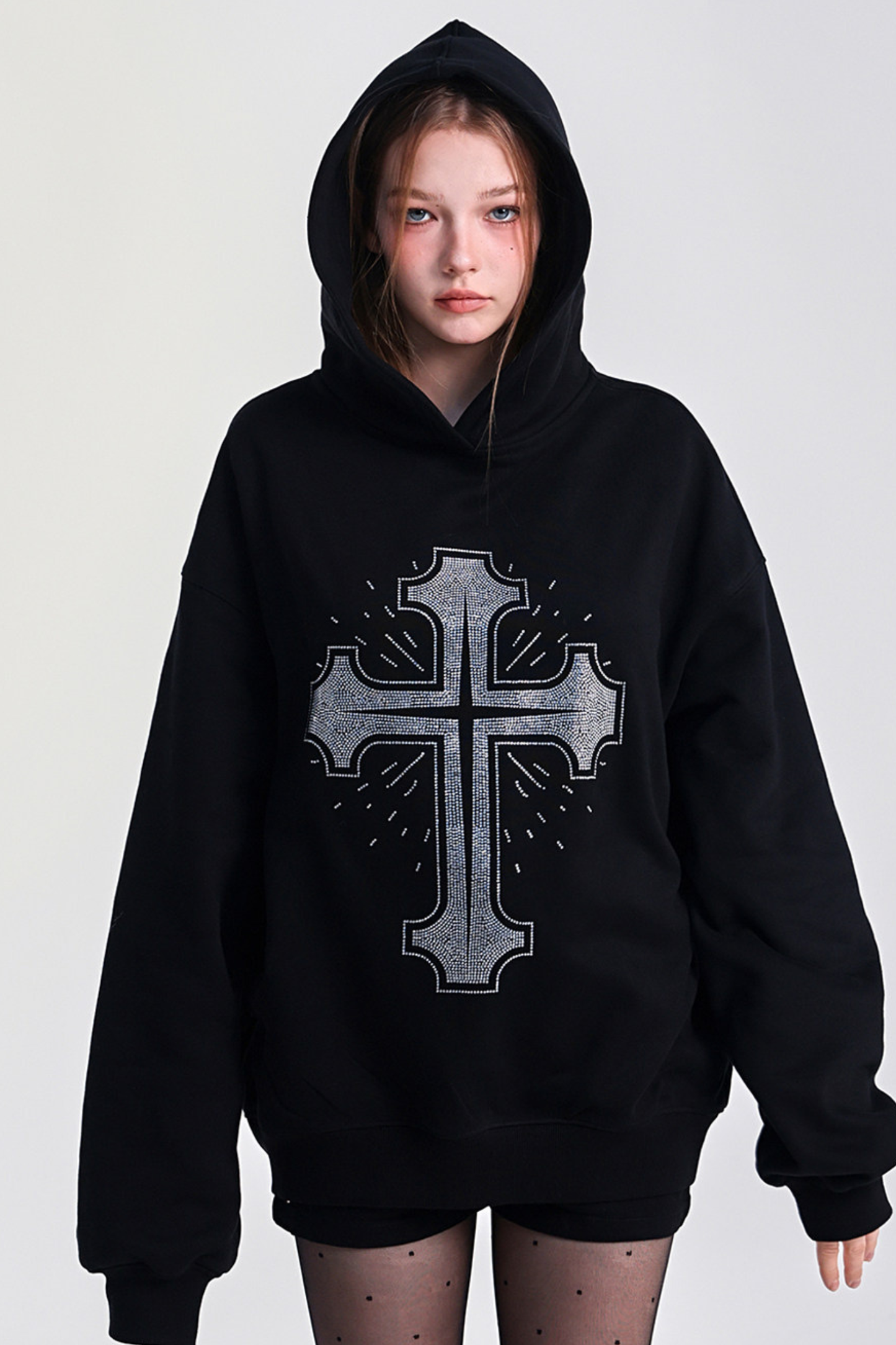 Big Cross Design Loose Hooded Sweatshirt