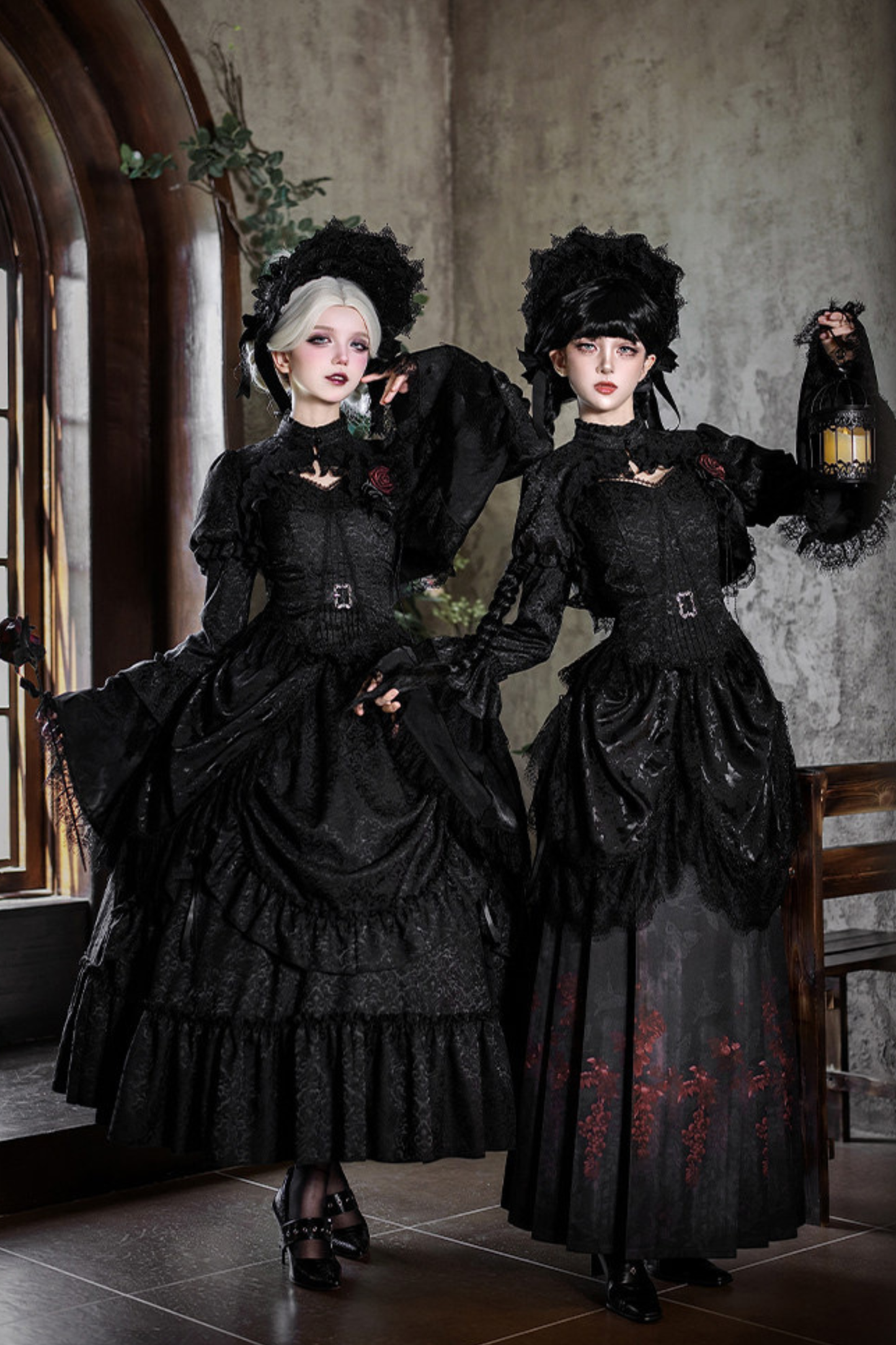 Gothic Corset Top + Short Coat + Hose + Curtain + Skirt + Flower + Bonnet