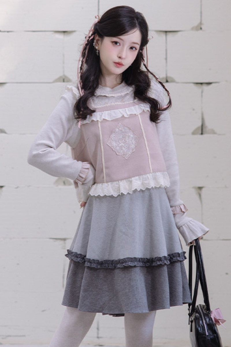 Ballet Tiered Knit Dress + Vest