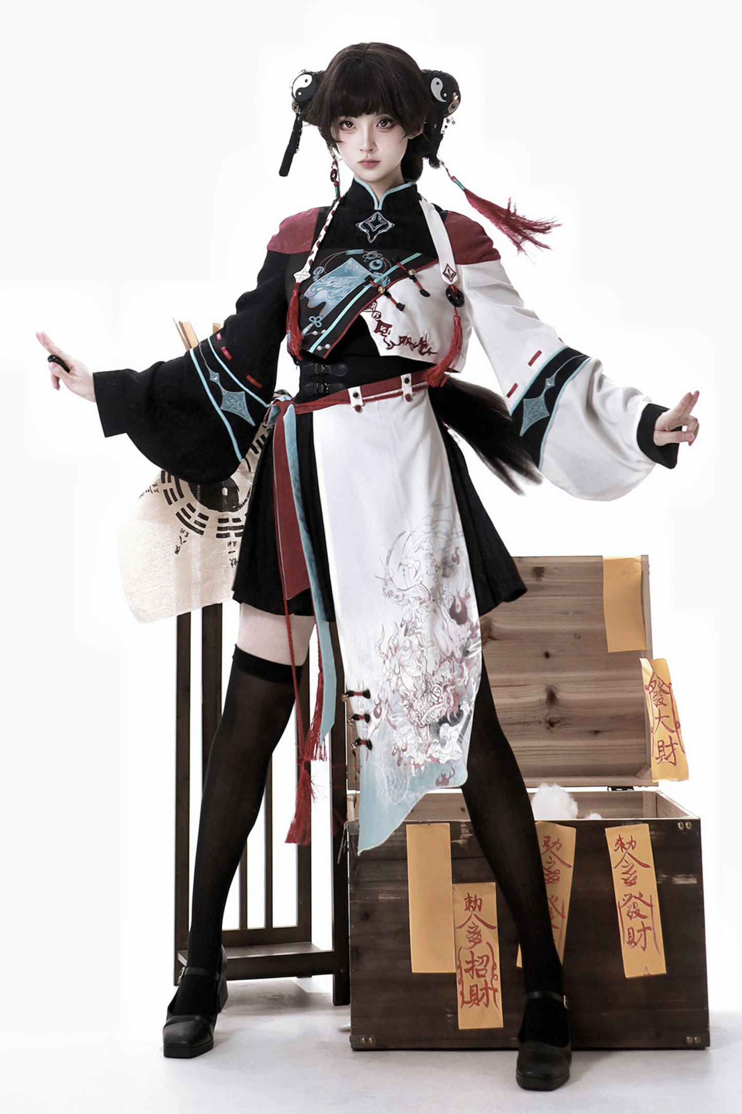 Devil's Chinese-style Jacket + Camisole + Pleated Skirt + Skirt Curtains