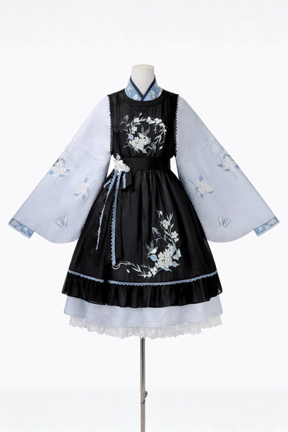 Chinese-style Plum Blossom Dress + Apron Skirt