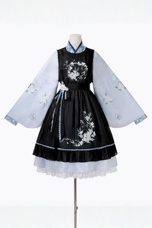 Chinese-style Plum Blossom Dress + Apron Skirt