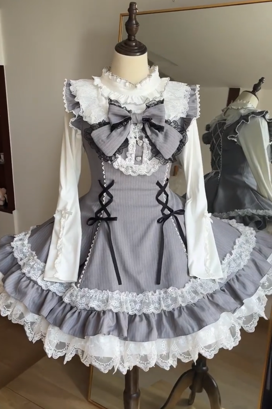 Sweet Lolita Stripe Jumper Skirt + Rabbit Hat