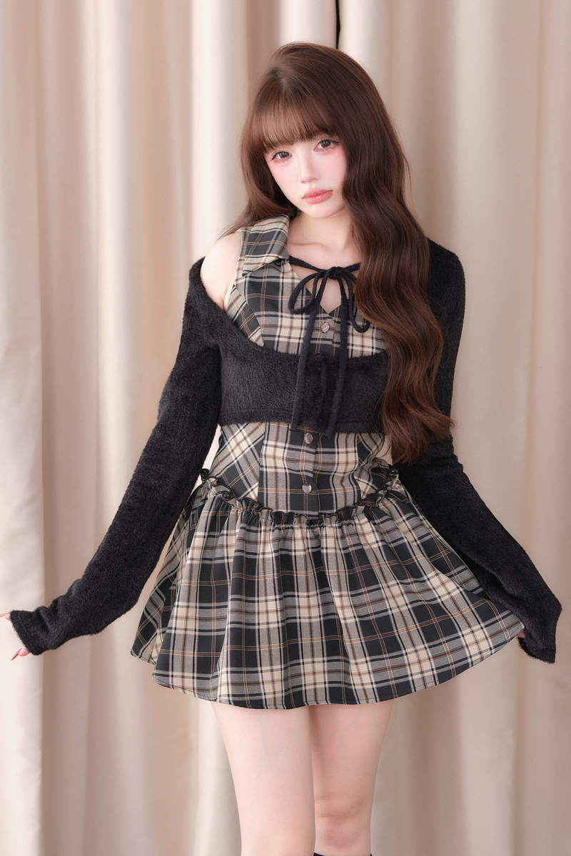 Sweet Off Shoulder Faux Two Piece Dress