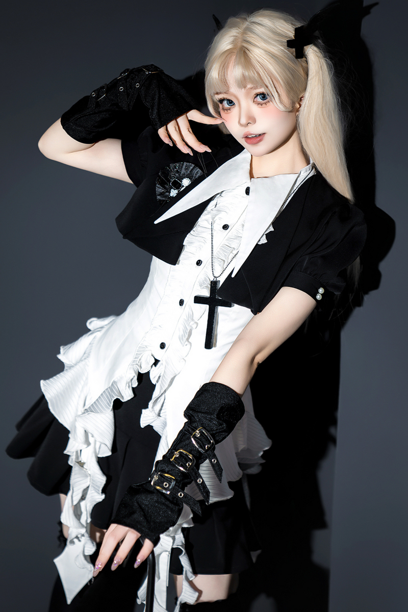 Puff Sleeve Short Jacket + Asymmetrical Shirt + Shorts
