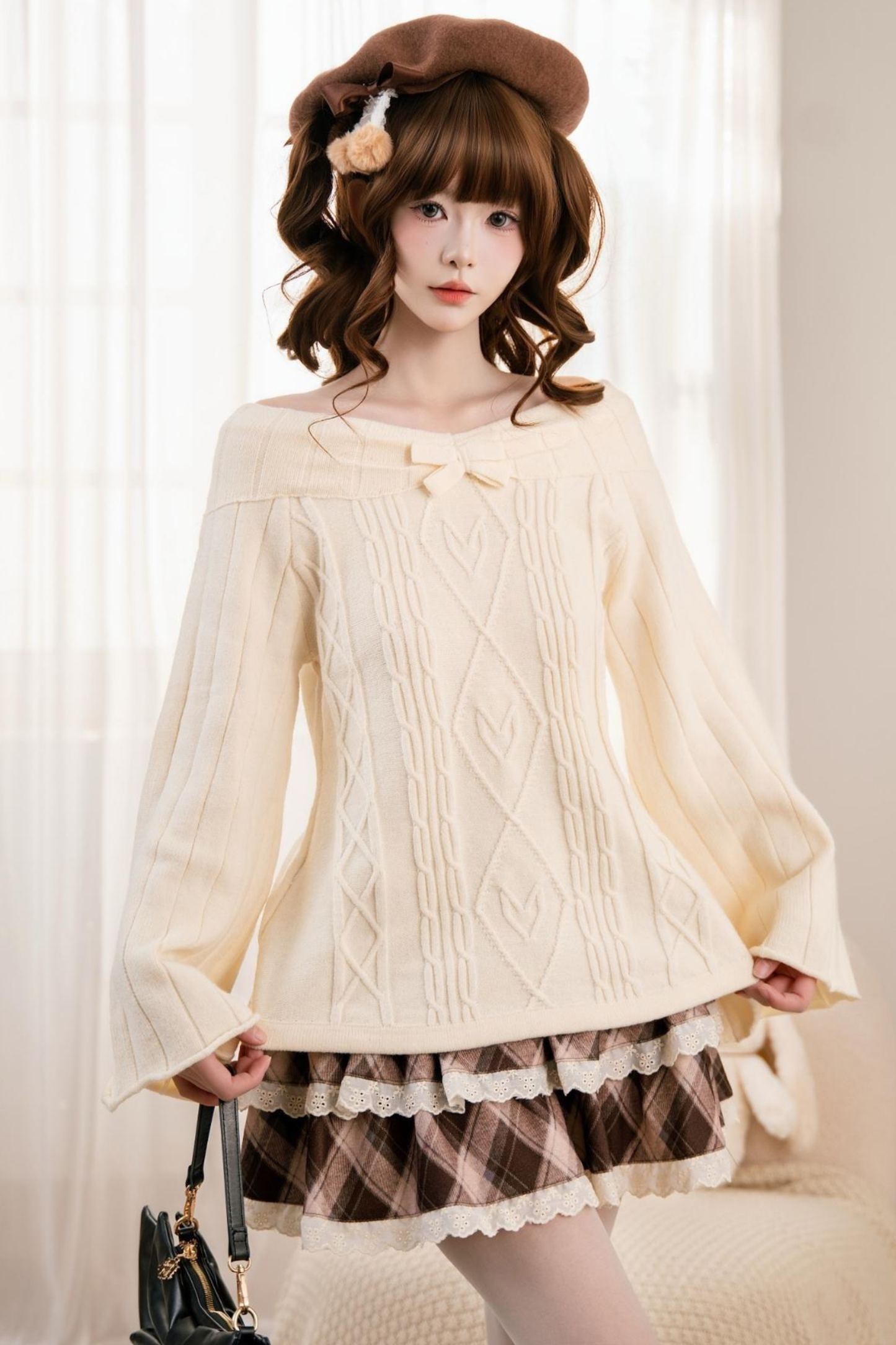 Cable Off-the-shoulder Knit Top