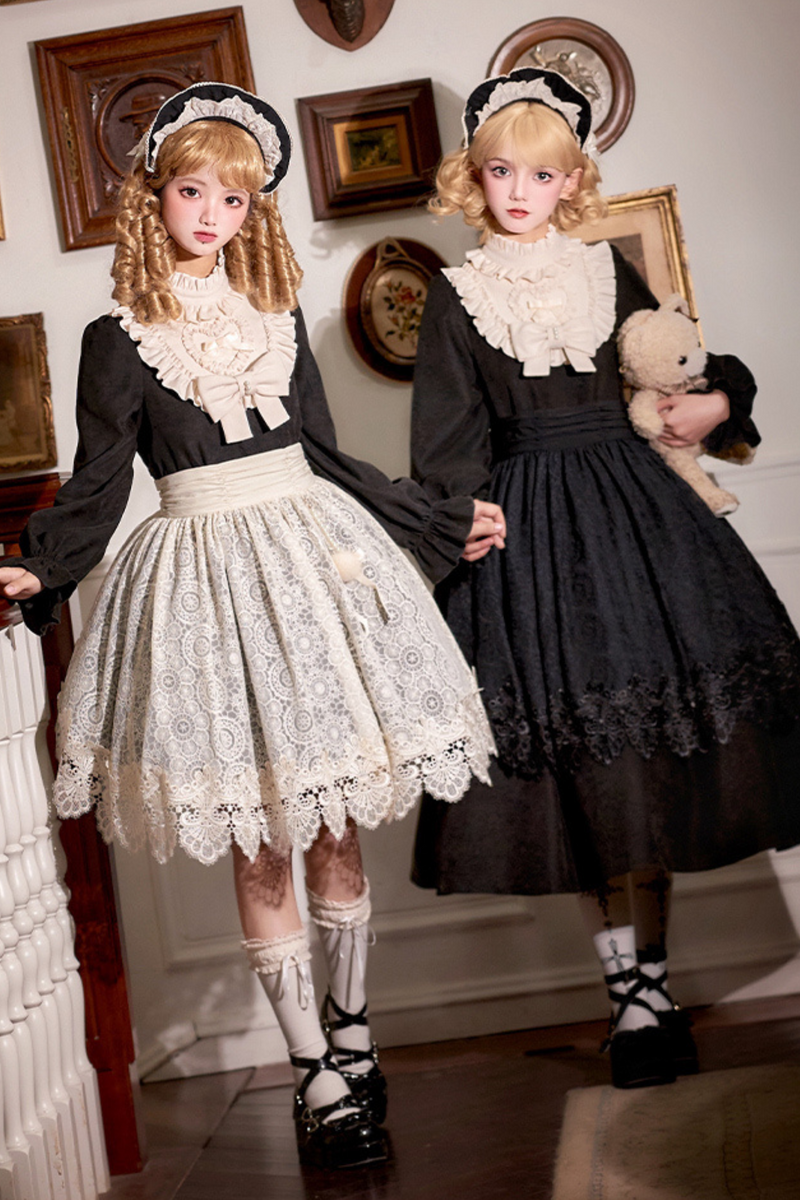 [pre-order] Dark Doll Lolita Dress + Apron + Ribbon + Headband