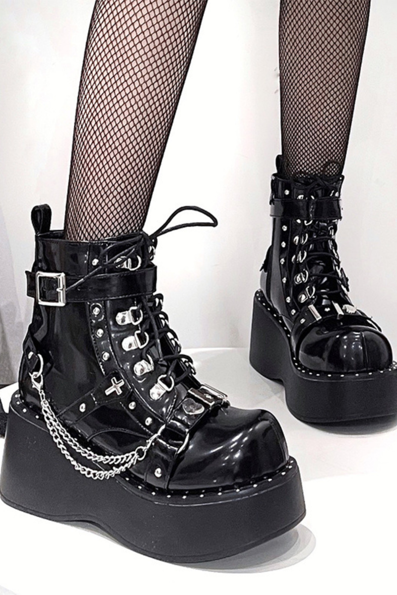 Dark Punk Buckle Platform Boots