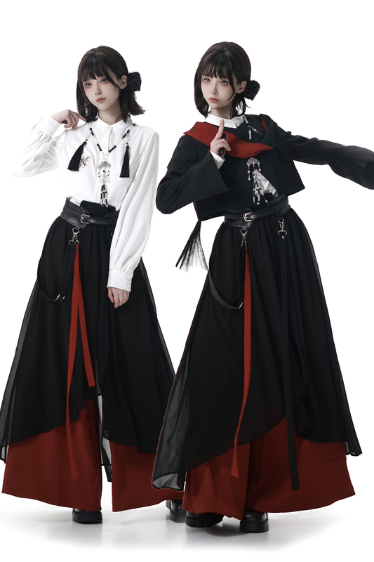 Dark Chinese-style Jacket + Shirt + Pants + Belt + Necklace