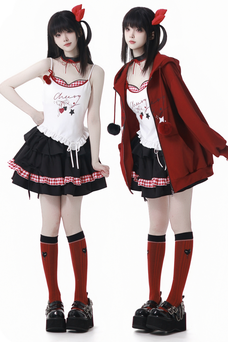 Cherry Wind Hoodie + Camisole + Skirt
