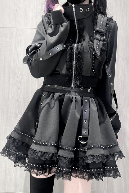 Dark Subculture Sporty Jacket + Skirt