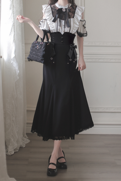 [pre-order] Off-shoulder Ruffle Tops + Mermaid Skirt + Ribbon