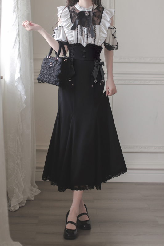 [pre-order] Off-shoulder Ruffle Tops + Mermaid Skirt + Ribbon