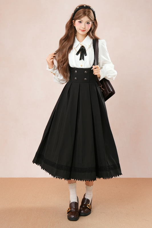 French Flare Suspender Skirt + Shirt