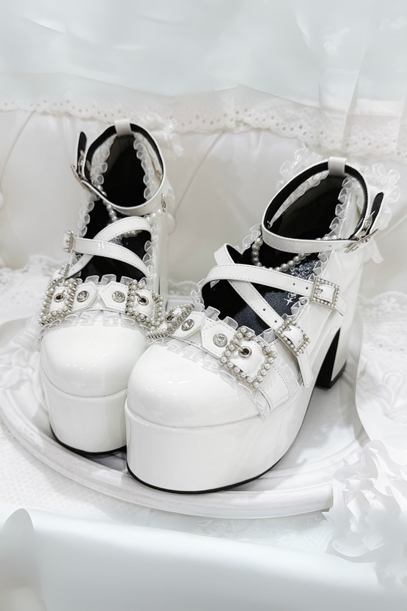 Cross Belt Design Shiny Shoes