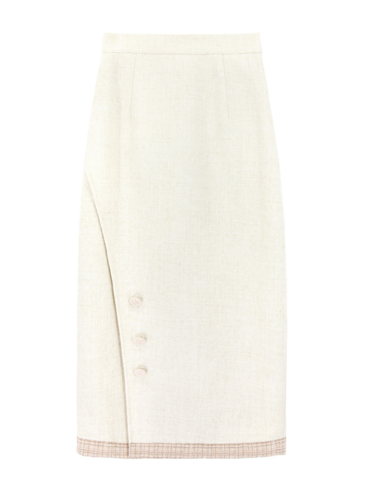 Ruffle Blouse + Tight Skirt + Tweed Ribbon Jacket