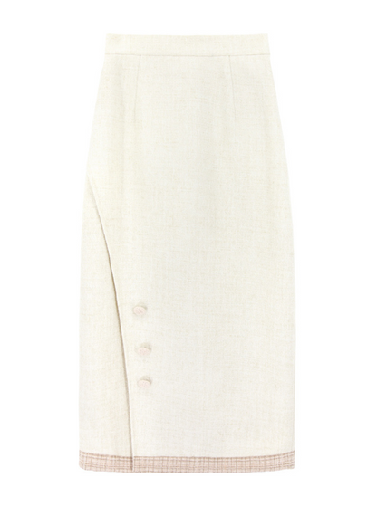 Ruffle Blouse + Tight Skirt + Tweed Ribbon Jacket