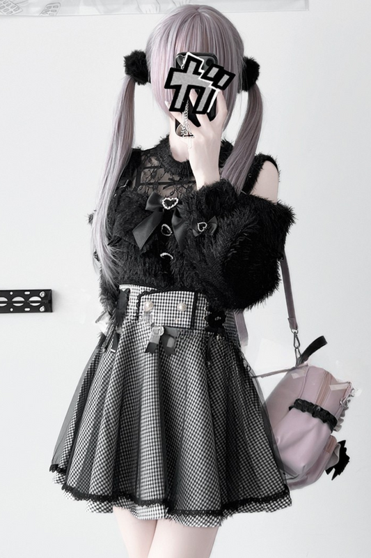 [pre-order] Jirai Lace Ribbon Long Black Sweater + Short Skirt