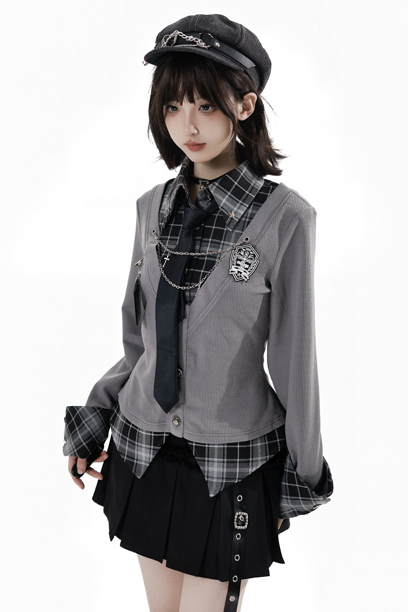 College Roll Up Shirt + Skirt + Tie