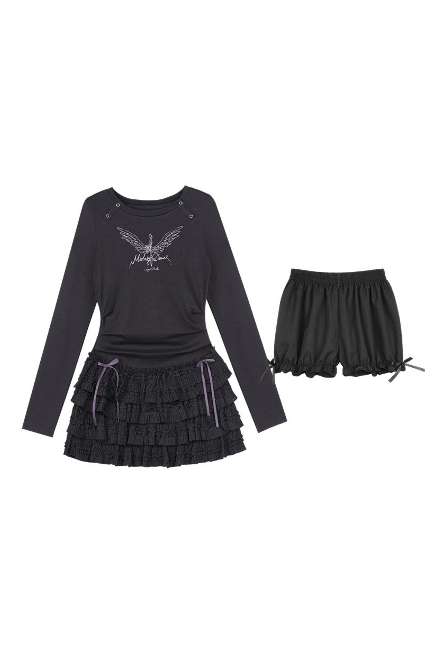 Slim Fit Butterfly Lace Tiered Skirt Dress + Inner Pants