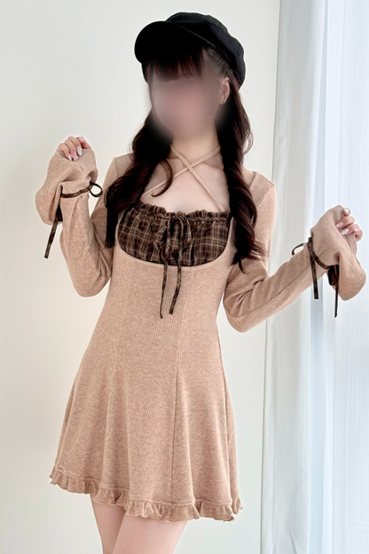 Checkered Flare Knit Dress