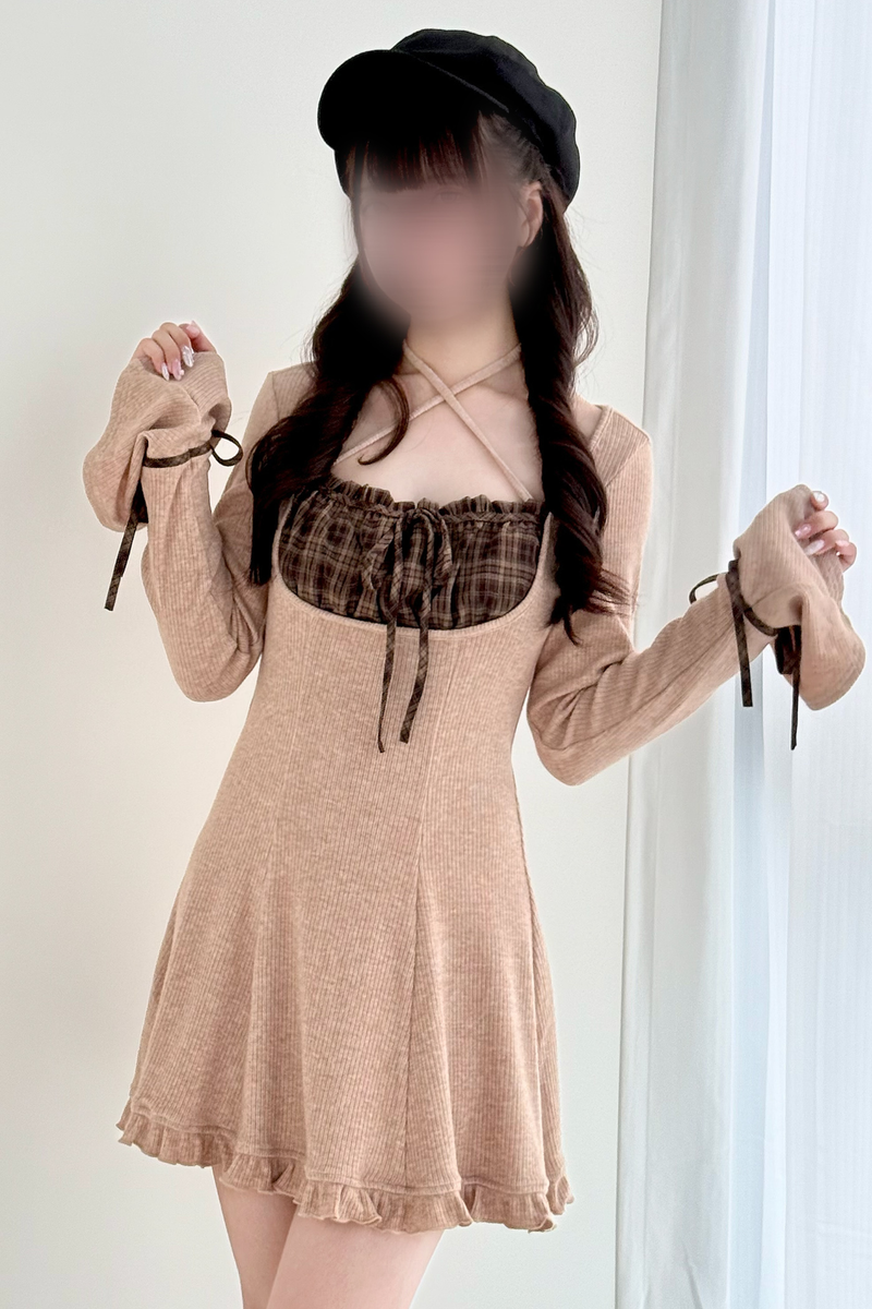 Checkered Flare Knit Dress