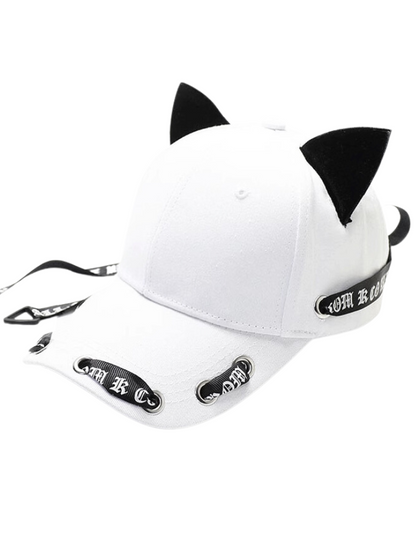 Cat Ear Long Logo Ribbon Strap Cap