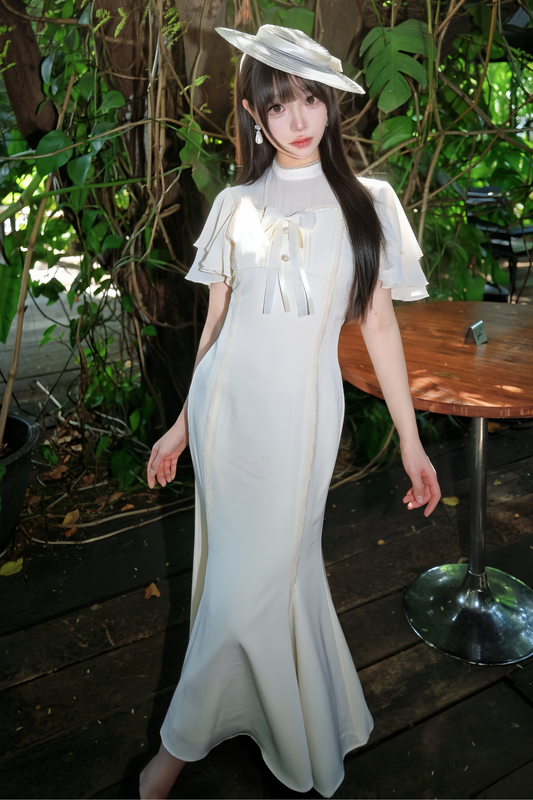 Pure White Lace Fishtail Dress